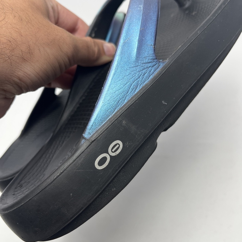 OOFOS OOlala Sandals Womens Sz 11 Midnight Thong Specter Black Blue Purple - Picture 6 of 12